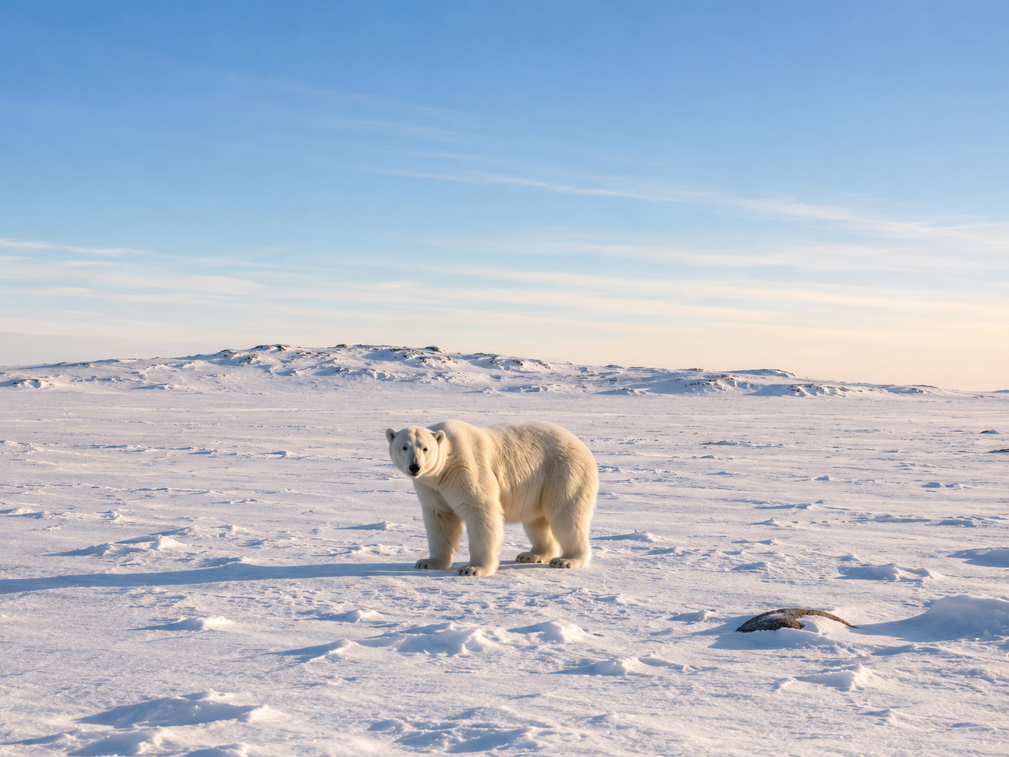 Polar bear on Arctic sea ice at dusk